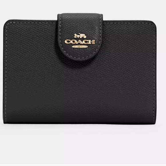 Coach Handbags - Coach Medium Corner Zip Wallet in Black with Gold Hardware